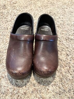 Dansko Dark Brown Leather Slip-On Clogs